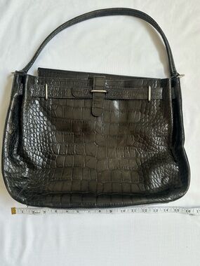 Furla Greta Black Shoulder Croc Bag